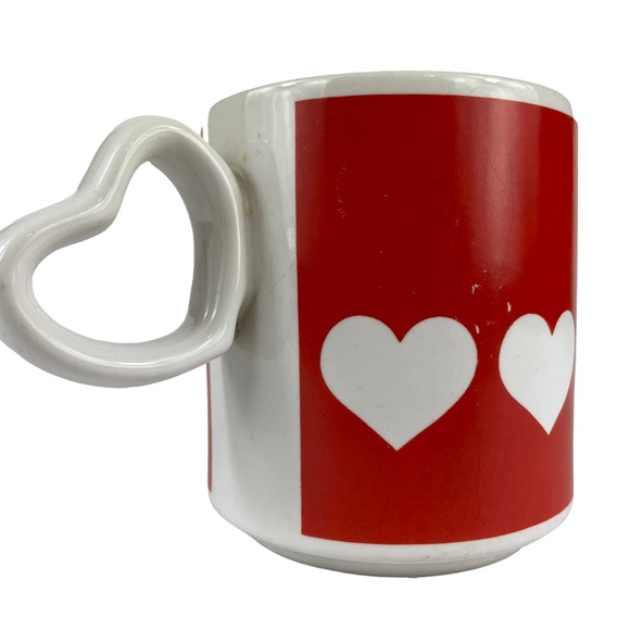 Vintage Valentines Heart-shaped Handle Unique Coffee Mug Cup Tea Love Red White - Picture 4 of 12